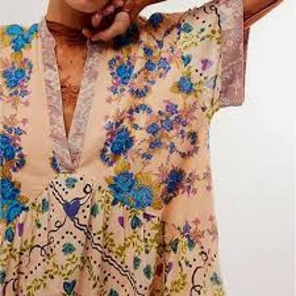 FREE PEOPLE Agnes Dress Floral Print Mini FEMININE BOHO COTTAGE Size Medium M - Picture 2 of 8